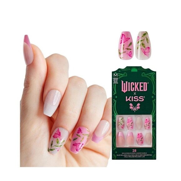 WICKED X Press On Nails, 'So Popular’, Pink, Medium Coffin, Waterproof, Chiproof - Picture 1 of 8